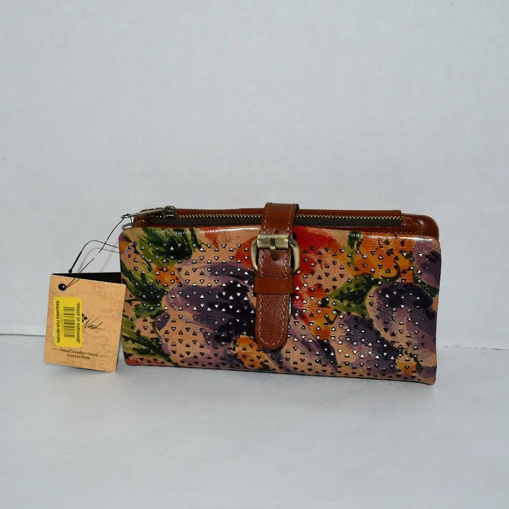 Patricia Nash Perforated Floral Rainforest Welwyn Leather Wallet #P807433 NW